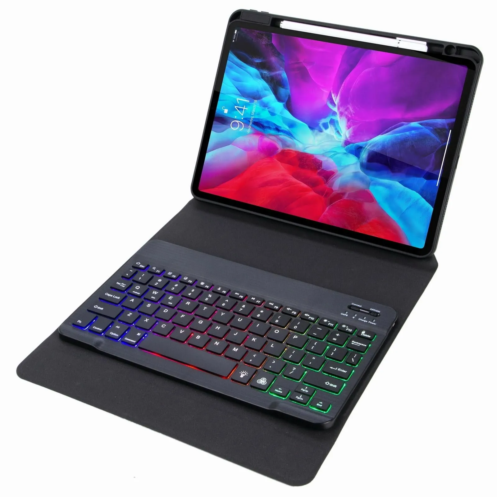 Bluetooth Keyboard Leather Case With Three-Fold Holder For Ipad Air 2020 - Tri-Colour Backlight