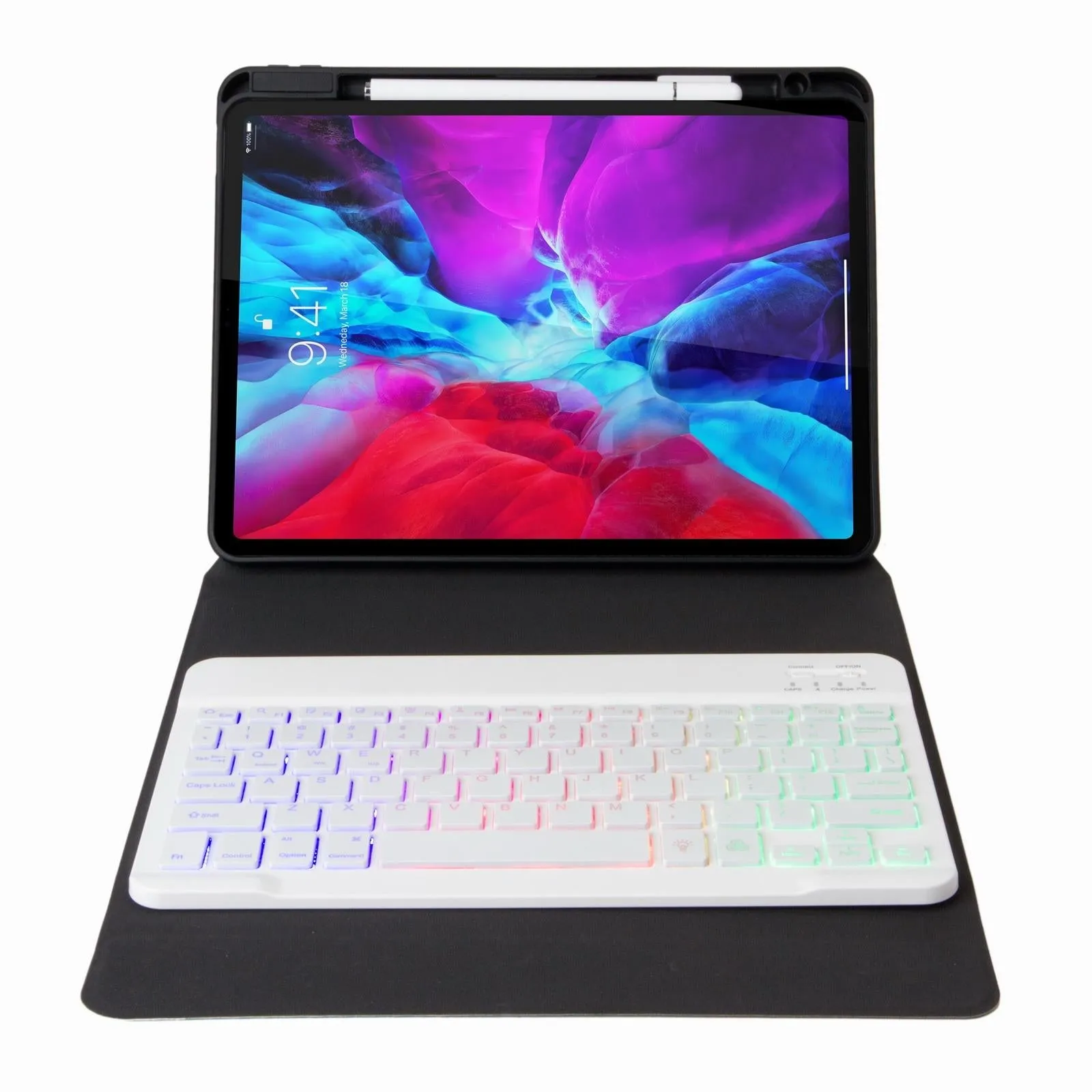 Bluetooth Keyboard Leather Case With Three-Fold Holder For Ipad Air 2020 - Tri-Colour Backlight