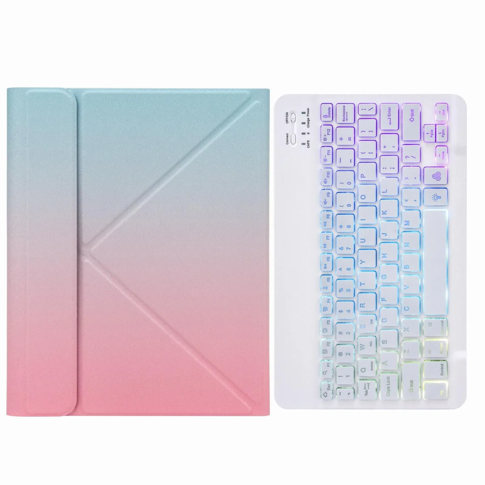 Bluetooth Keyboard Leather Case With Three-Fold Holder For Ipad Air 2020 - Tri-Colour Backlight