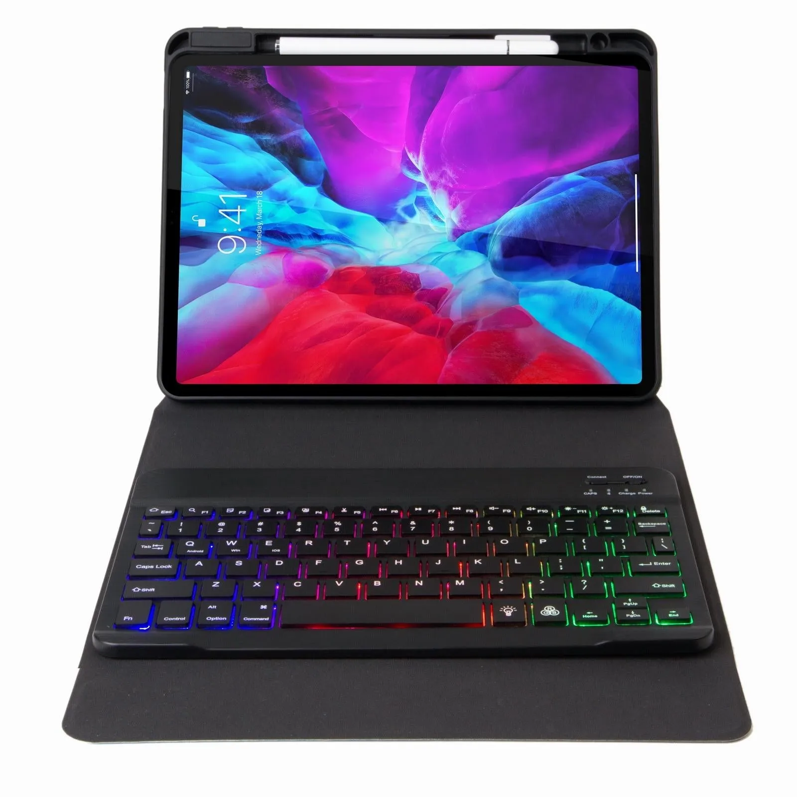 Bluetooth Keyboard Leather Case With Three-Fold Holder For Ipad Air 2020 - Tri-Colour Backlight