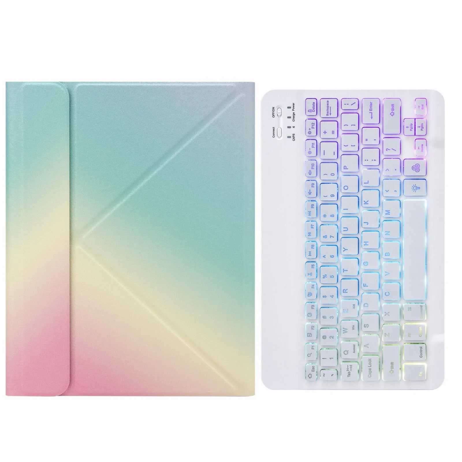 Bluetooth Keyboard Leather Case With Three-Fold Holder For Ipad Air 2020 - Tri-Colour Backlight
