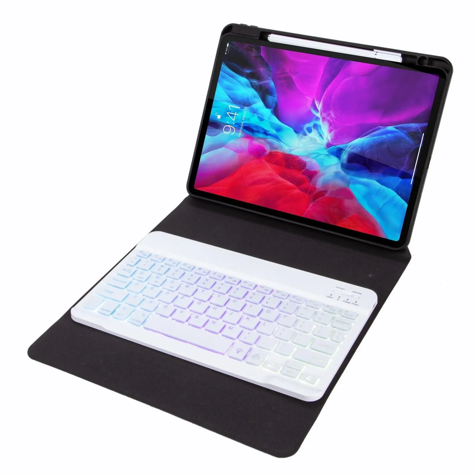 Bluetooth Keyboard Leather Case With Three-Fold Holder For Ipad Air 2020 - Tri-Colour Backlight