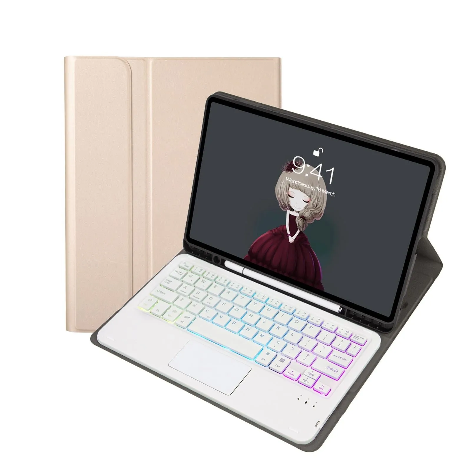 Bluetooth Keyboard Leather Tablet Case For Ipad 9.7 2018 & 2017 / Pro 9.7 / Air 2 With Touch Pad And Pen Slot