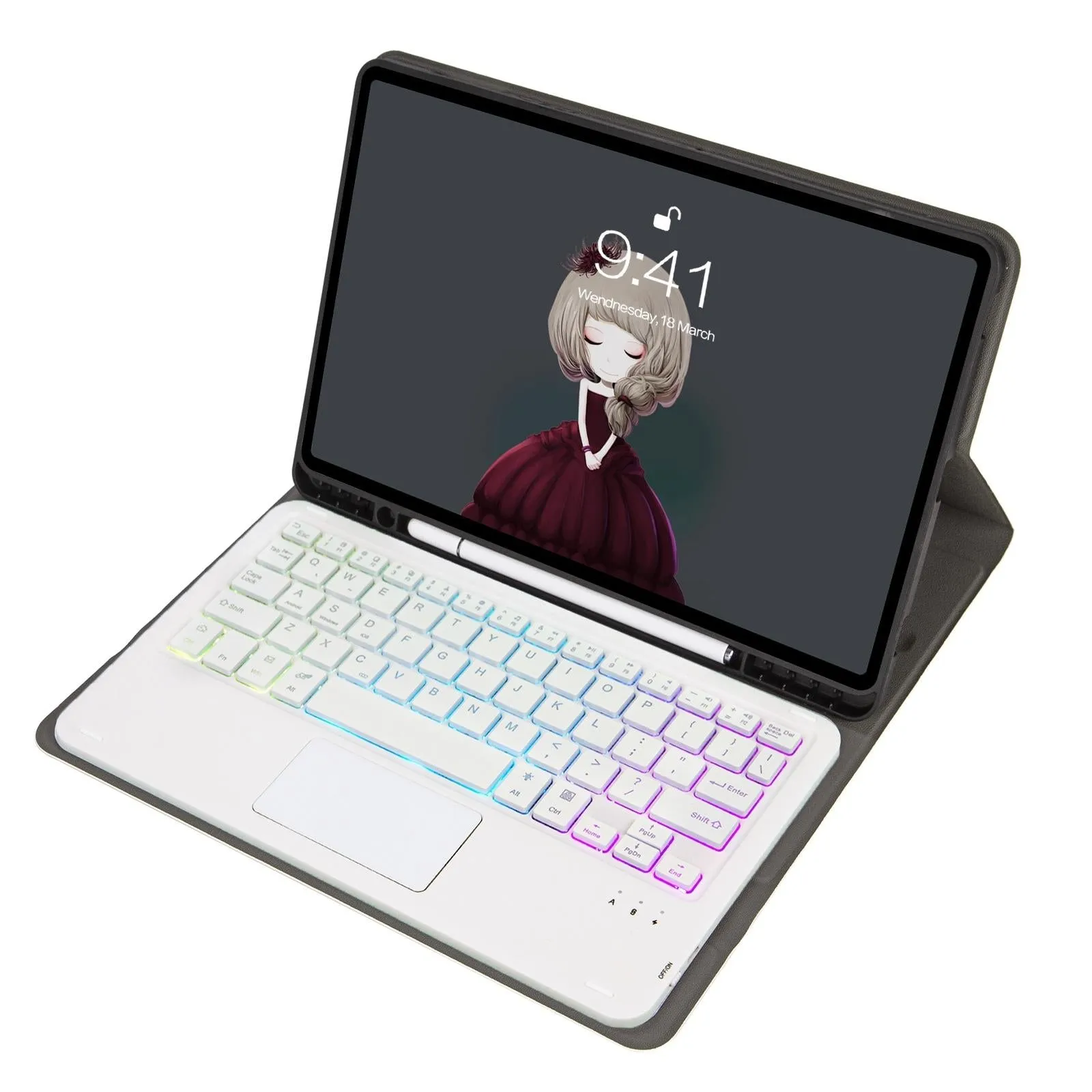 Bluetooth Keyboard Leather Tablet Case For Ipad 9.7 2018 & 2017 / Pro 9.7 / Air 2 With Touch Pad And Pen Slot