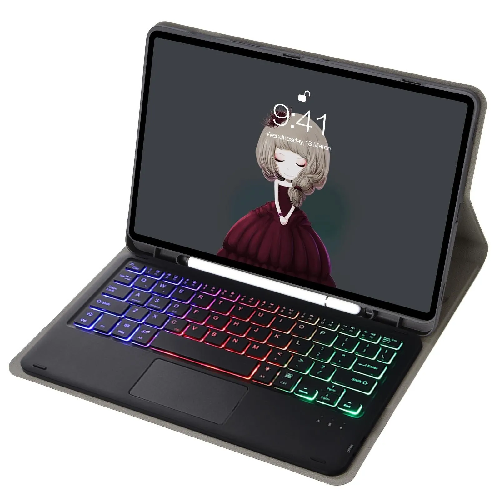 Bluetooth Keyboard Leather Tablet Case For Ipad 9.7 2018 & 2017 / Pro 9.7 / Air 2 With Touch Pad And Pen Slot