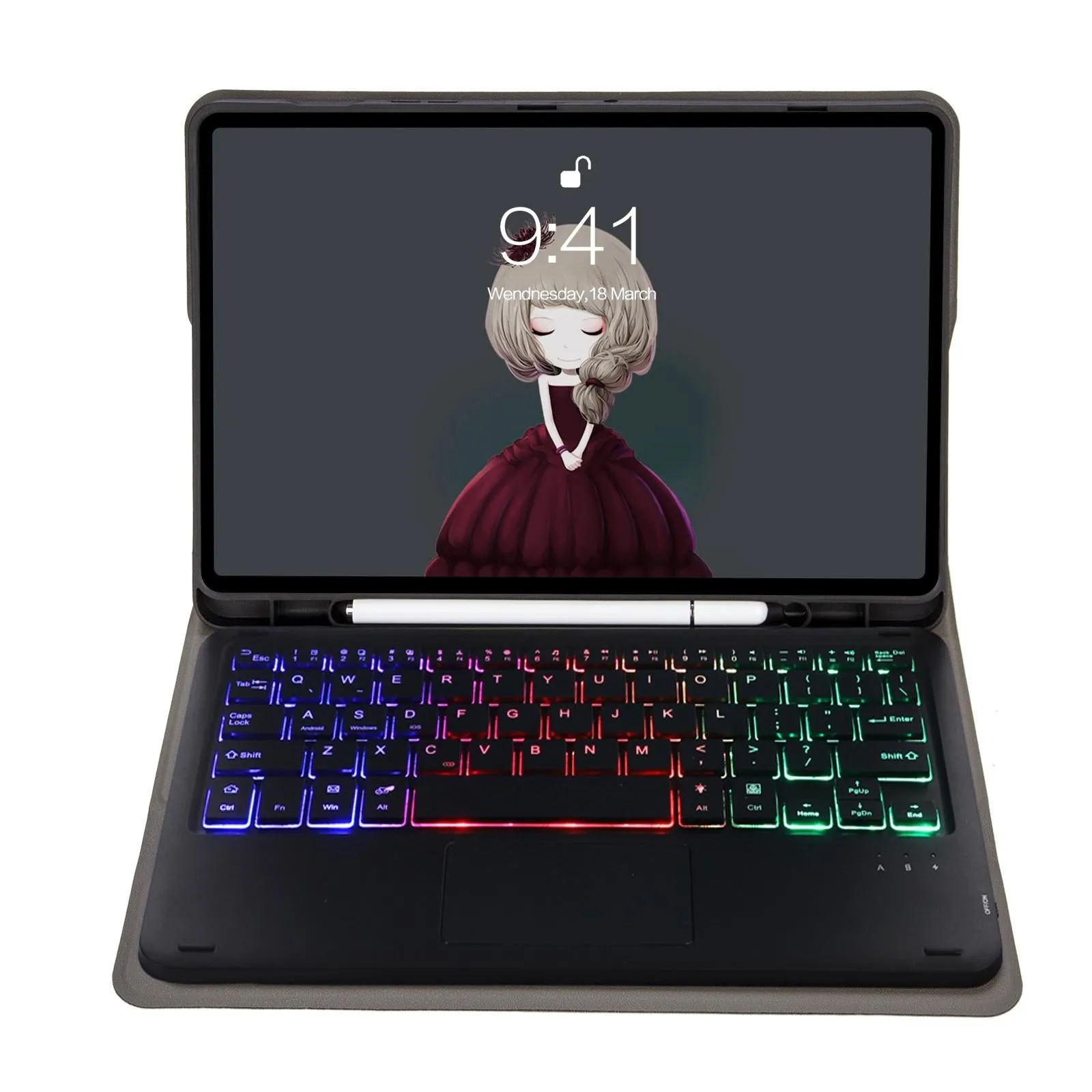 Bluetooth Keyboard Leather Tablet Case For Ipad 9.7 2018 & 2017 / Pro 9.7 / Air 2 With Touch Pad And Pen Slot