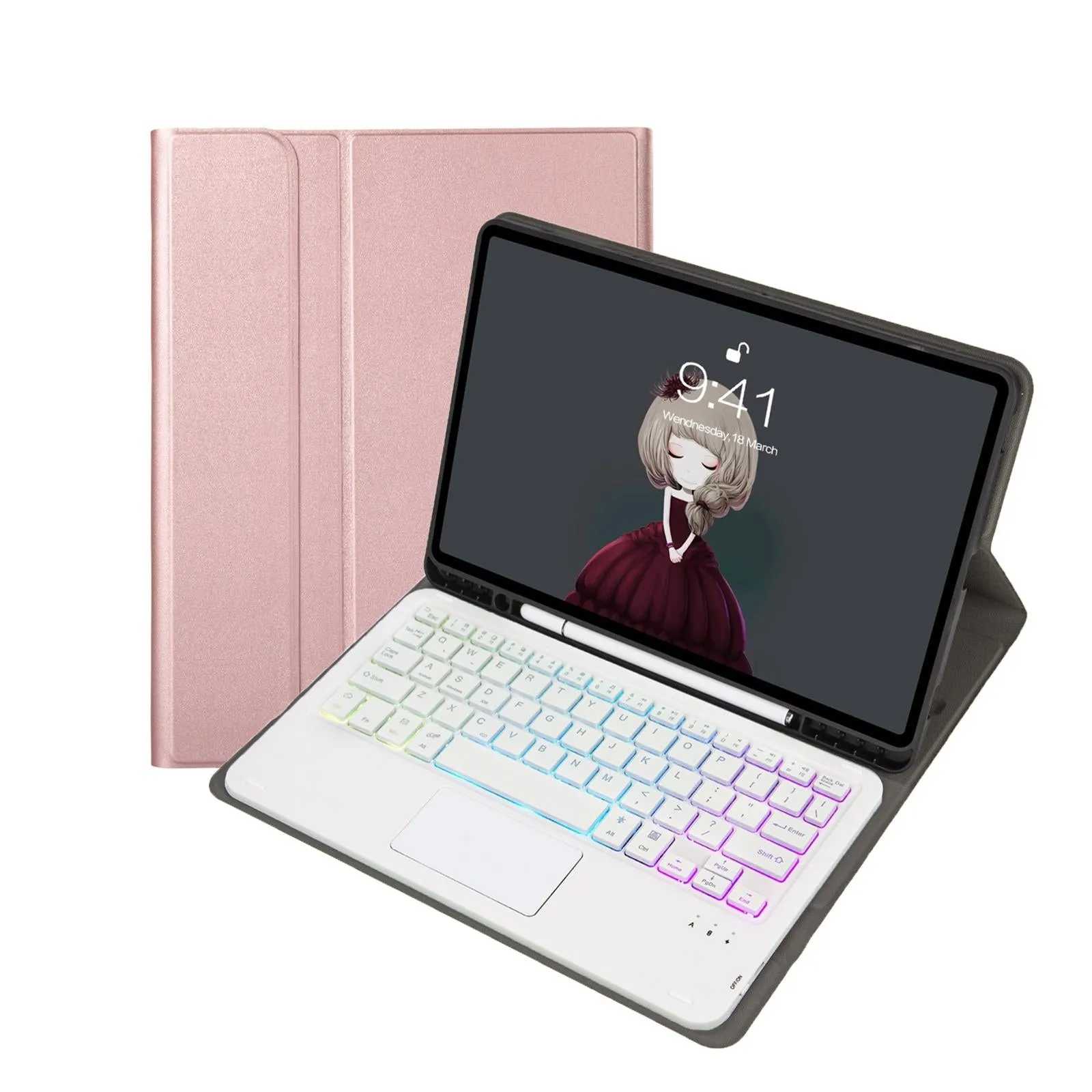 Bluetooth Keyboard Leather Tablet Case For Ipad 9.7 2018 & 2017 / Pro 9.7 / Air 2 With Touch Pad And Pen Slot