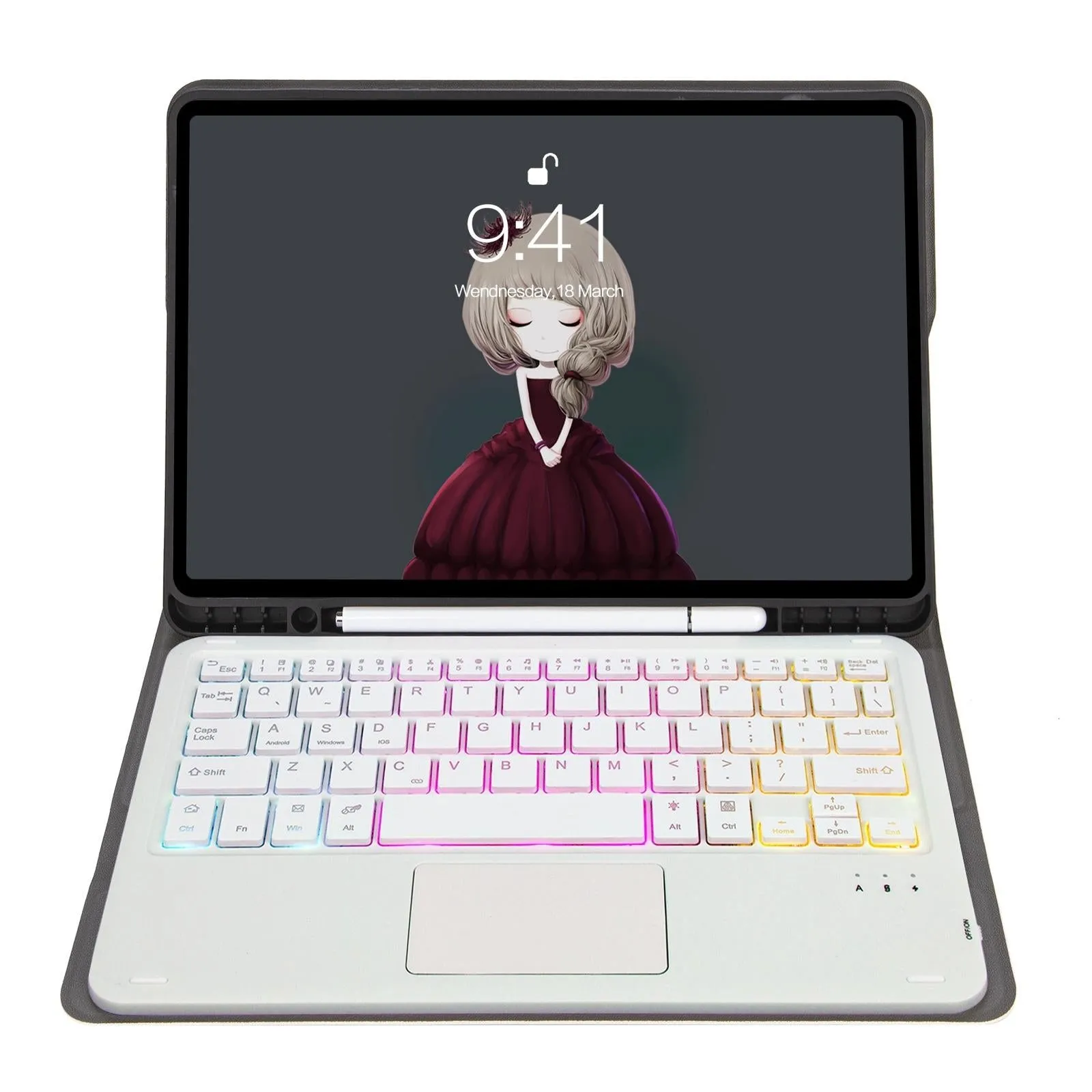Bluetooth Keyboard Leather Tablet Case For Ipad 9.7 2018 & 2017 / Pro 9.7 / Air 2 With Touch Pad And Pen Slot