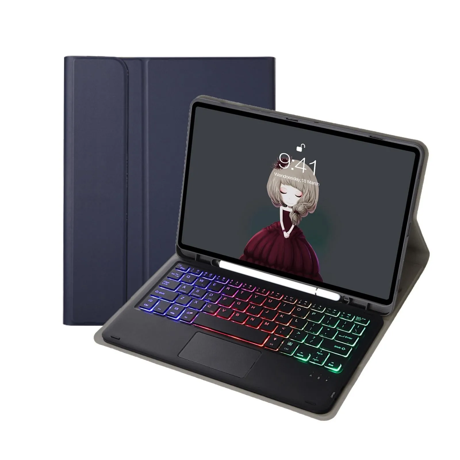 Bluetooth Keyboard Leather Tablet Case For Ipad 9.7 2018 & 2017 / Pro 9.7 / Air 2 With Touch Pad And Pen Slot