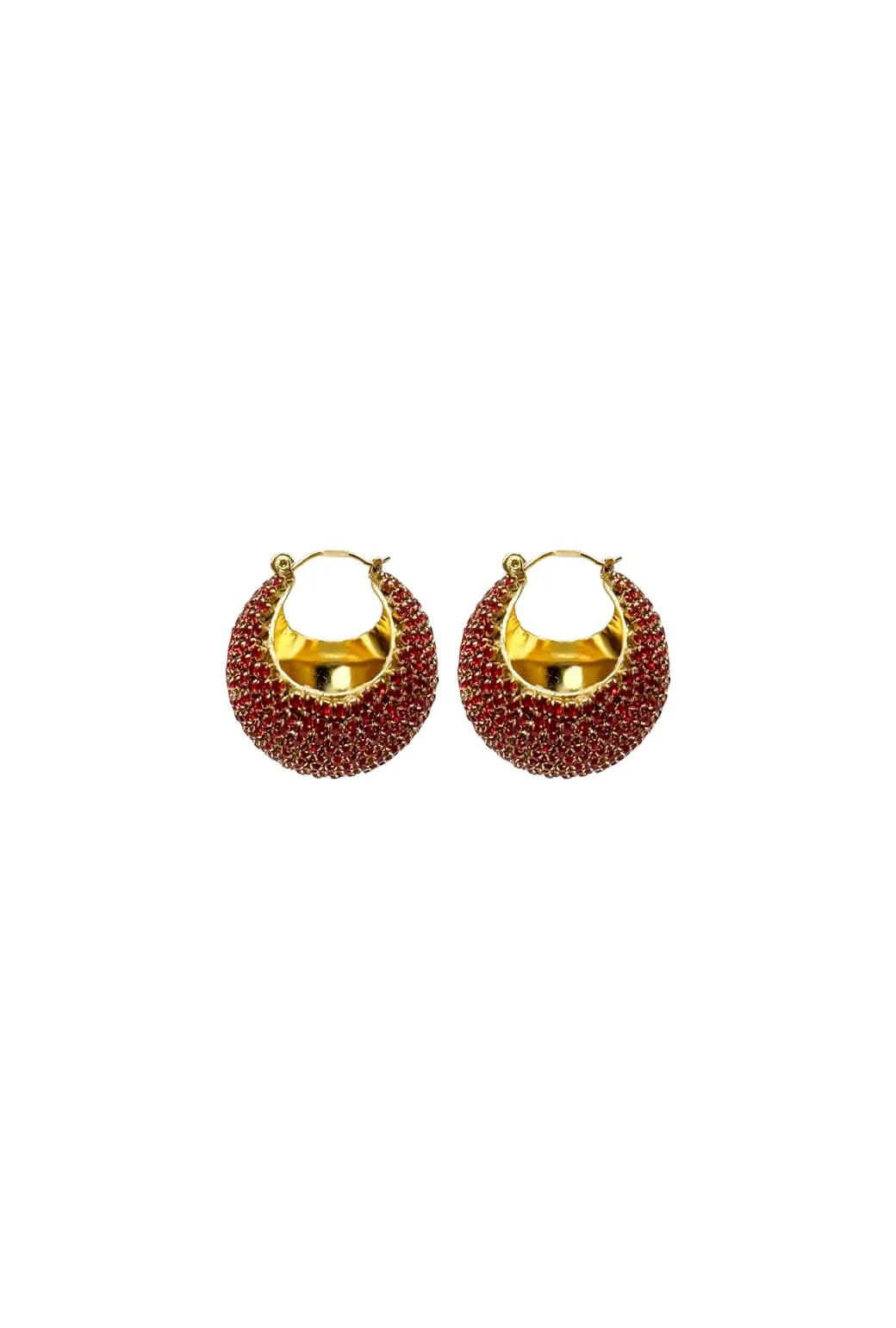 Rhinestone Ball Hoops - Red
